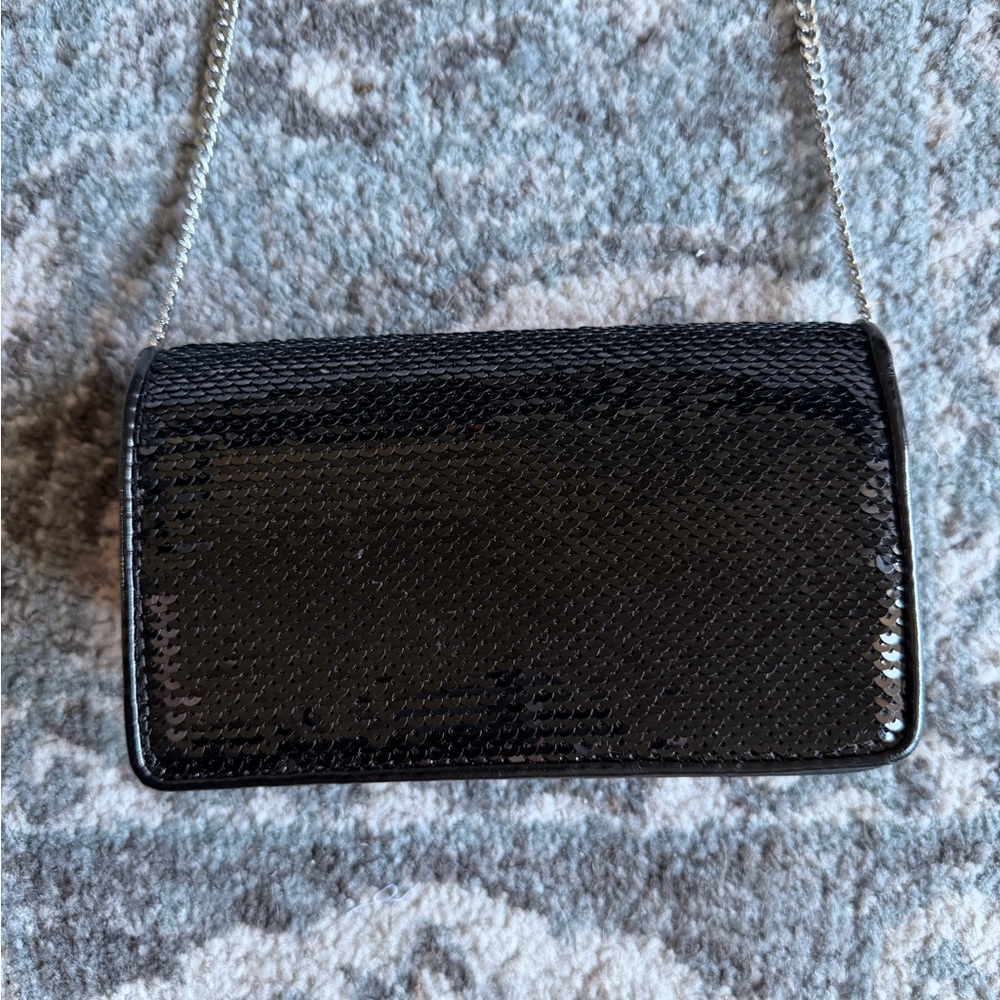 MANGO Black Sequin Crossbody Clutch
